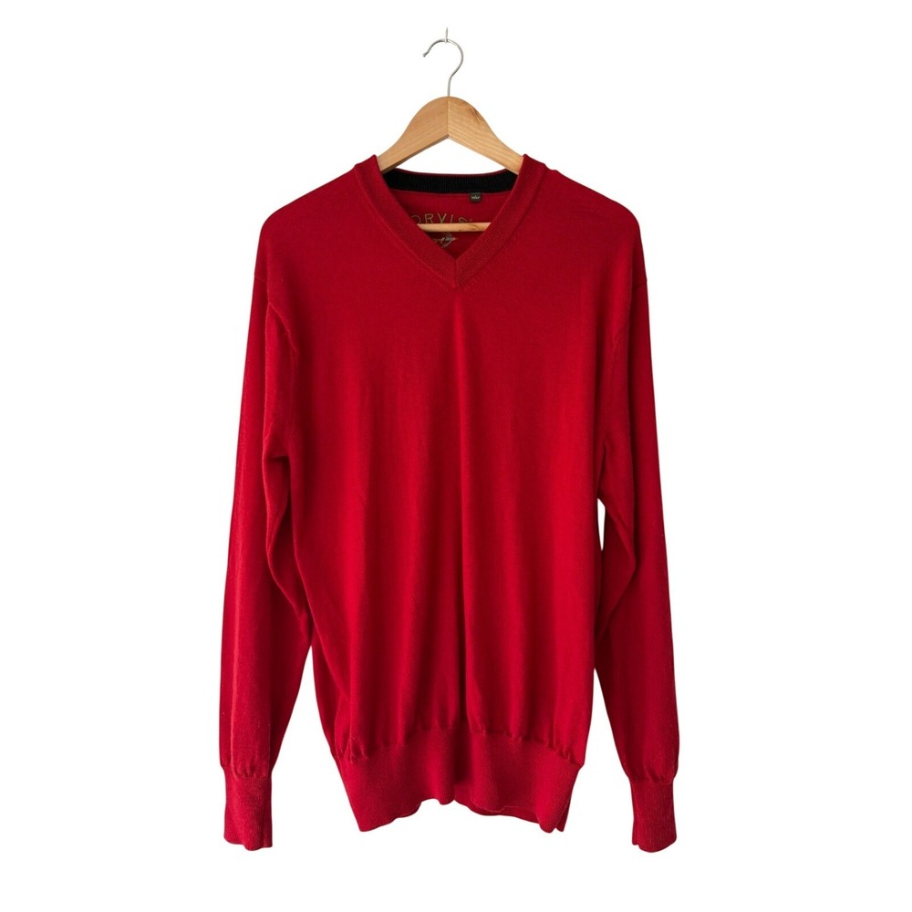 Orvis V-Neck Sweater Mens Large Red Merino Wool Fine Knit Classic Preppy Casual